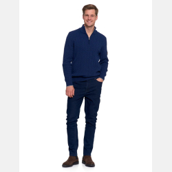 GRANATOWY męski DZIANINOWY sweter, zamek, półgolf, wzorek MORAJ